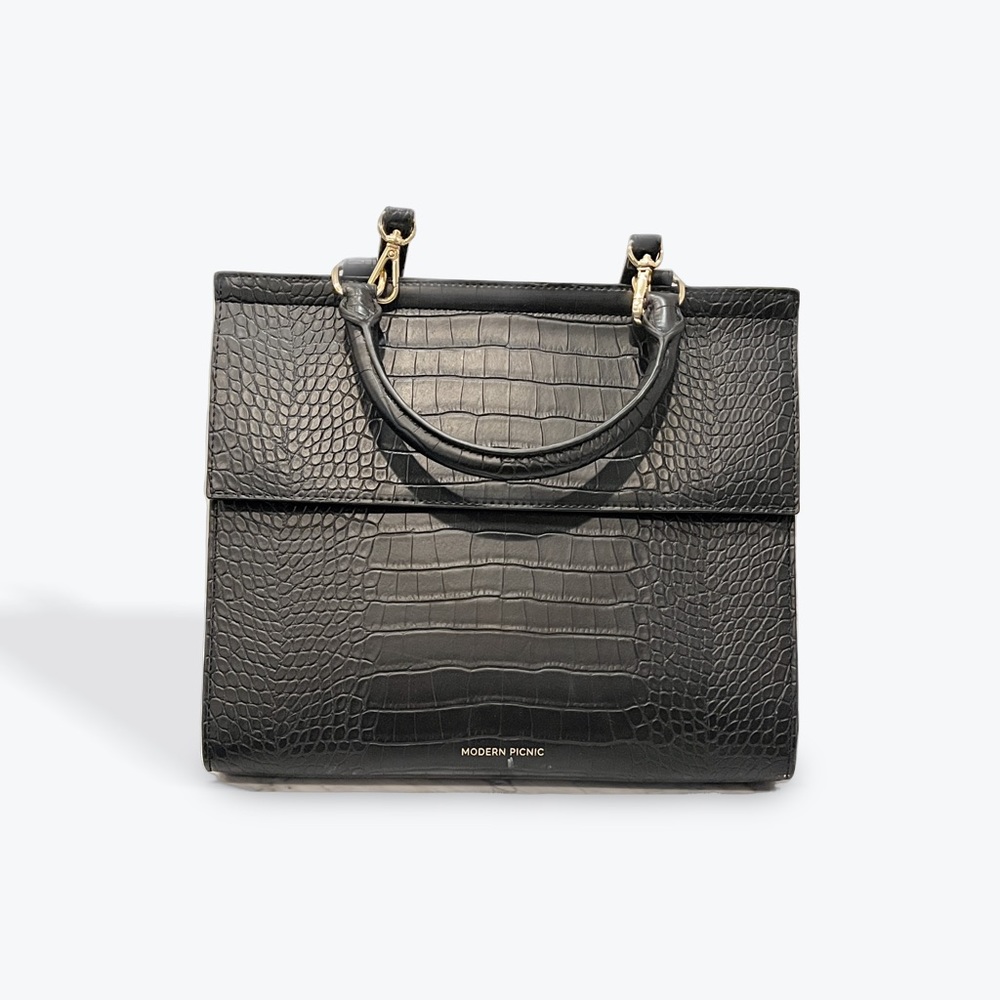Modern Picnic “The Luncher” black croc lunch bag